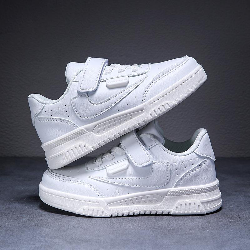 New Boys' Non-Slip Breathable Skate Shoes - Lightweight, Casual White Leather for Spring and Autumn