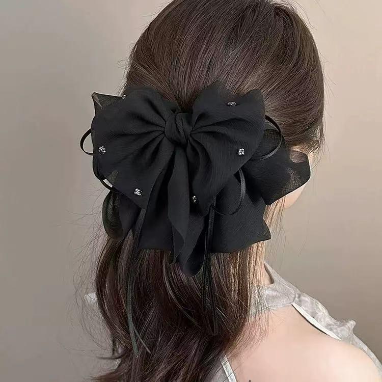 Gypsophila Starry Rhinestone Headwear: Mesh Bow Ponytail Hair Clip for Women