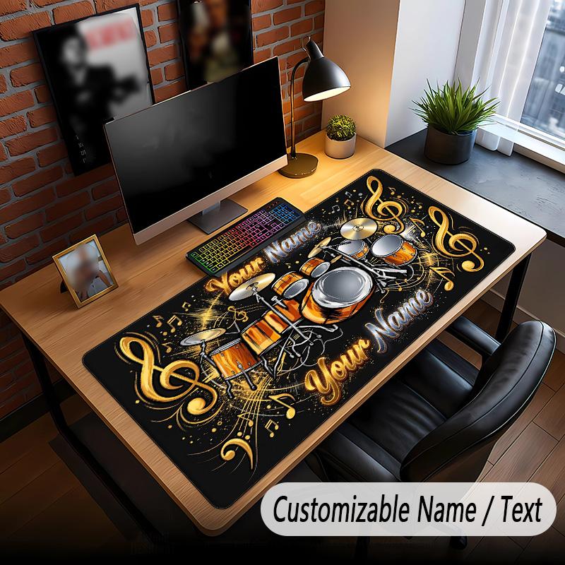 Music Drums Theme Custom Mouse Pad Personalized With Name Text Customized Desk Mat For Office Home Decor