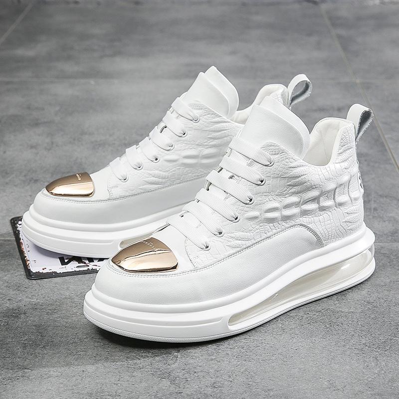 Pantofi de skate high-top pentru bărbați, piele de vacă, model crocodil, pantofi casual, pernă de aer, marcă la modă, personalizați, talpă moale, sport casual, creștere în înălțime pentru bărbați