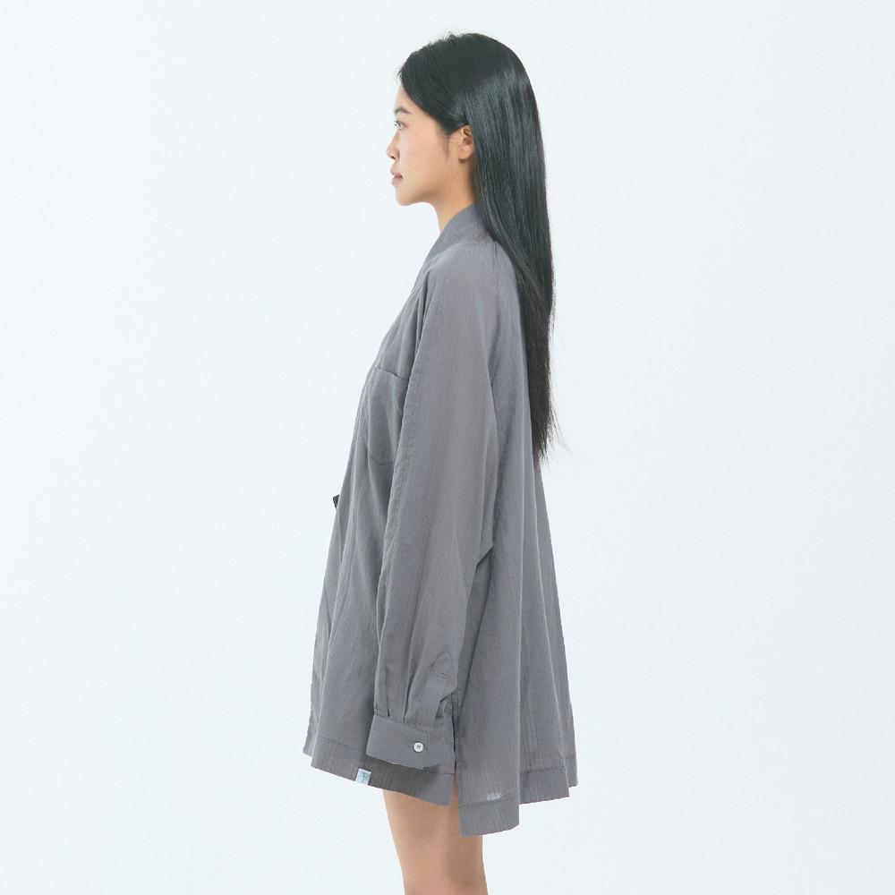 LEESLE Breeze Jeogori — Korean Modern Hanbok Shirt Jacket | Lightweight Sheer Summer Blouse | Sky Blue / White / Grey