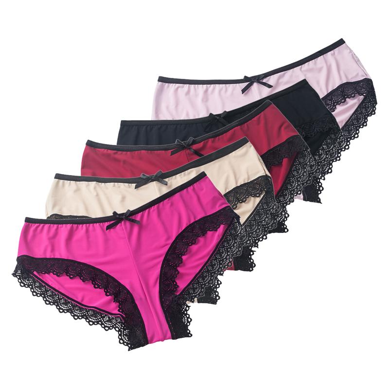 5 Pack Women Sexy Lace Panties Low Rise Soft Breathable Bow Briefs Ladies Underwear S