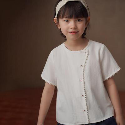 Hacikis Girls' White Lace Cotton Short-Sleeve Top