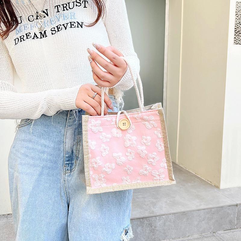 Net Red Floral Canvas Bag Tote Bag Female Style To Work with Rice Simple Out with Bento
