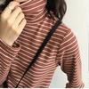 High-neck Bottoming Shirt Women Loose Wild Black and White Striped Long-sleeved T-shirt