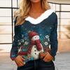 Women's Christmas Printed Long Sleeved Party Plush Neck V-neck Top
