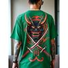 American men's summer ghost mask samurai sword print comfortable and breathable round neck T-shirt outdoor street top