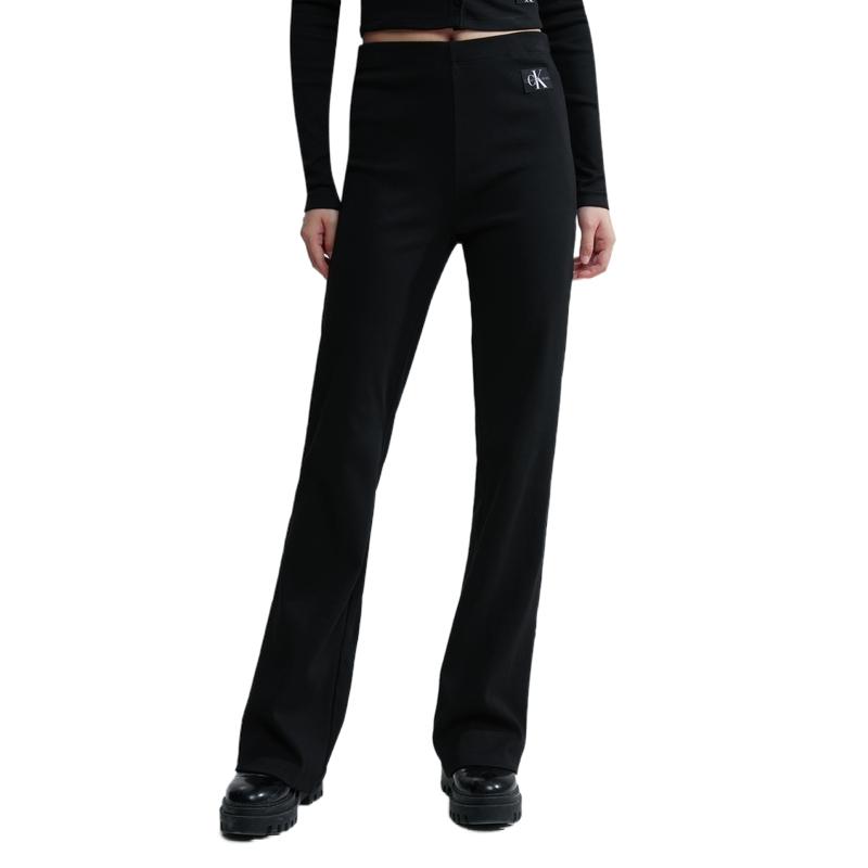 Calvin Klein Ribbed Stretch Slim Fit Straight Leg Casual Pants Women bottoms Space-Black J222598