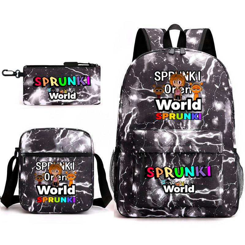 New rhythm box game merchandise primary school bag sprunki cartoon starry sky backpack 3-piece set D
