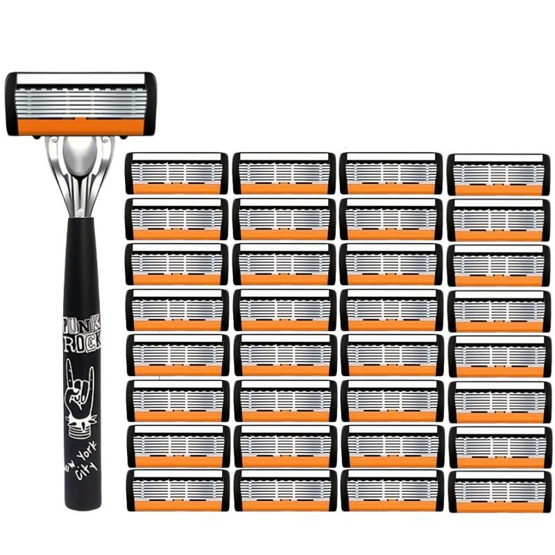 Men Shaver Razor Barber Tools Facial Hair Razor 7 Layers Blades High Quality Antique Shaving Knife Shaver With Replacement Head