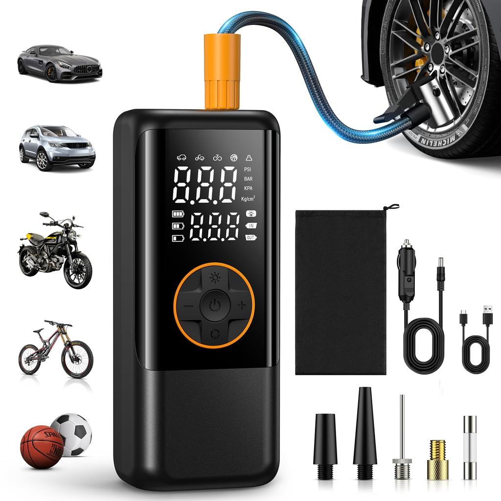 Electric Tire Pump for Bicycles and Motorcycles LCD Fills in 10 2025 New Smart 150 PSI Adjustable Compatible with Presta and Schrader Fast Storage and