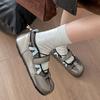 Retro silver with skirt French light mouth flat-soled single shoes women's 2025 new autumn versatile round head Mary Jane shoes