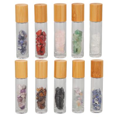10Pcs Essential Oil Roller Ball Bottles Transparent with Bamboo Lids Roll On Perfume Sample 10ml