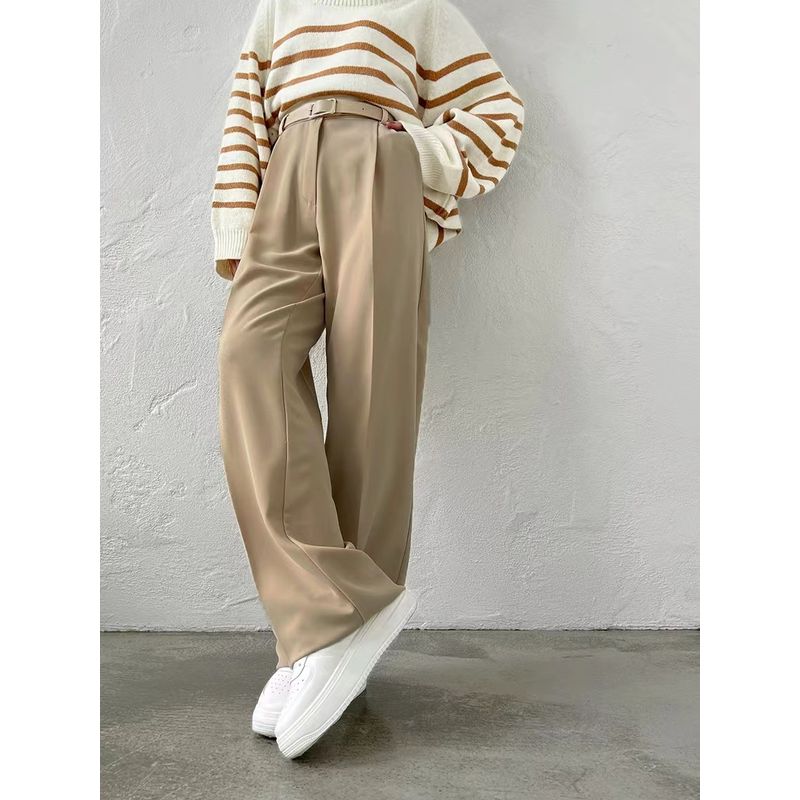 Western Style New Casual Temperament Loose Straight Trousers Suit Pants Solid Color Casual Pants