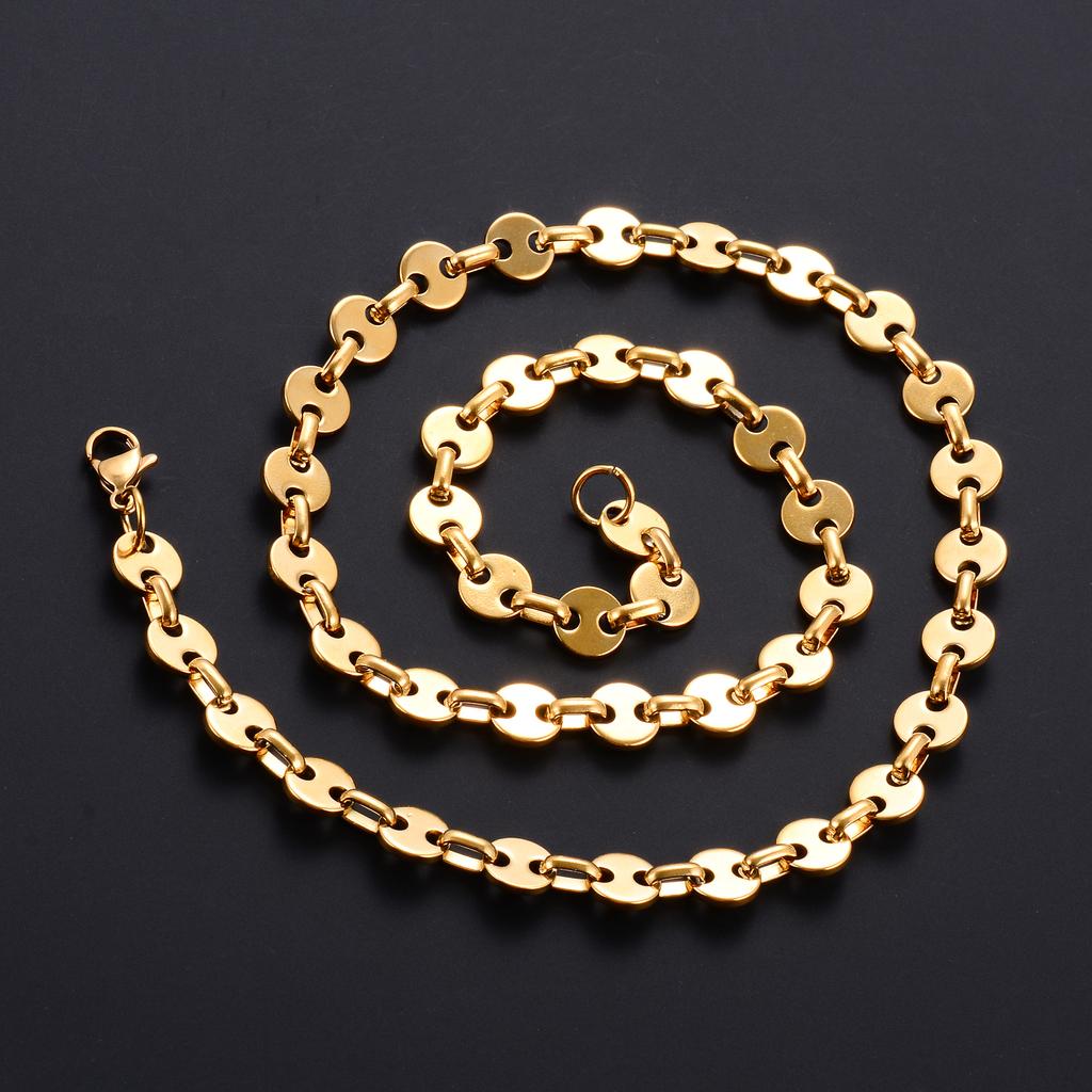 8mm Geometric Stainless Steel Round Square Link Chain Necklace for Women Men Handmade Gold Plated Choker Metal Jewelry