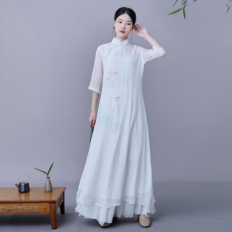 Summer Hanfu-Style Chiffon Skirt Dress – Republic of China Zen Tea Design