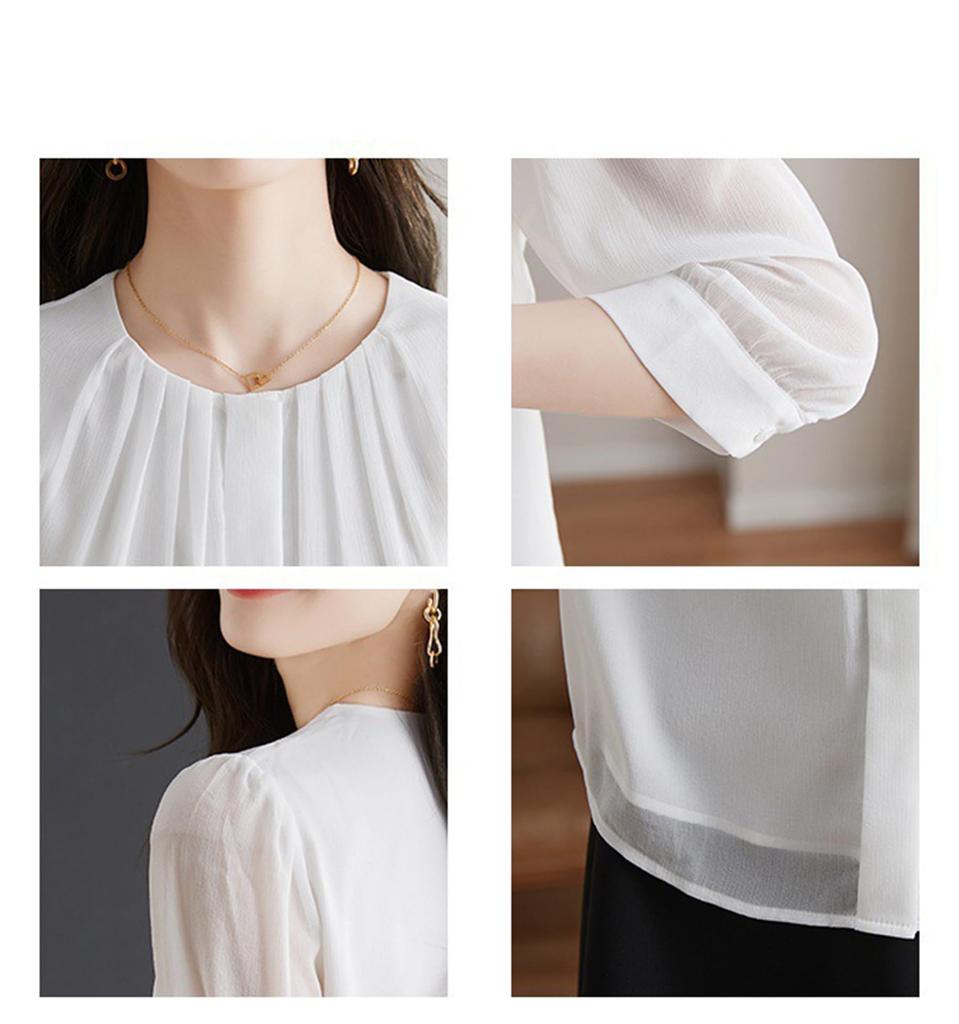 Hemd Bluse für Elegant Locker für Alltag Groß Herbst [Lalapala] Frauen, Chiffon, Oberteil, Passform, Einfarbig, Schlankmachend, Erwachsen, Stilvoll, Elegant, Vielseitig, 3/4