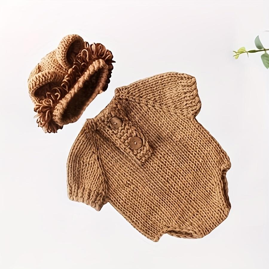 

Newborn Photography Set Props Soft Crochet Knitted Cute Lion Hat Short-sleeved One Piece Romper Photo Decoration for Baby Gift Other хакі