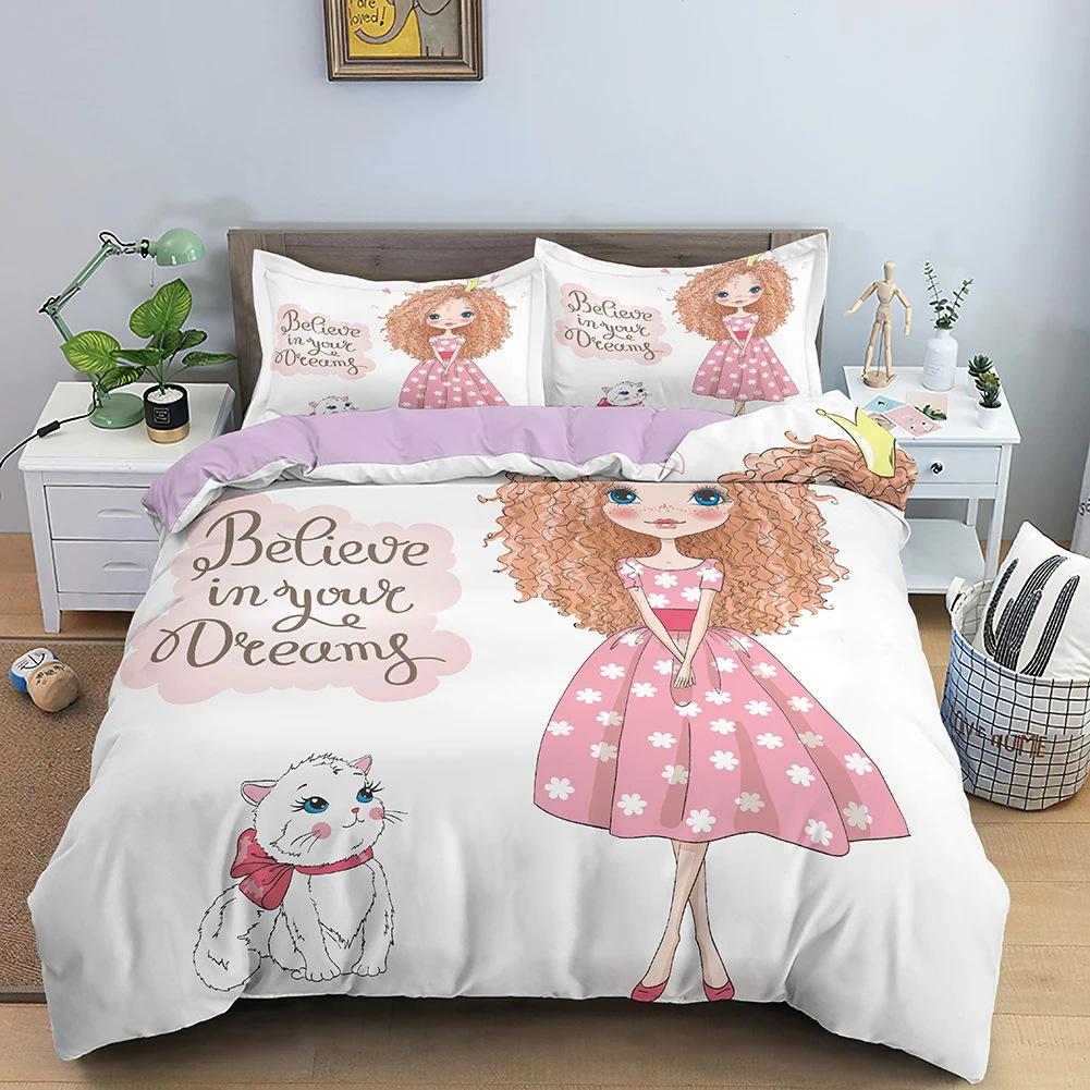 Dancing Girl Duvet Cover Set Cartoon Print Bedding Set With Pillowcase Quilt Cover Three-Piece Set