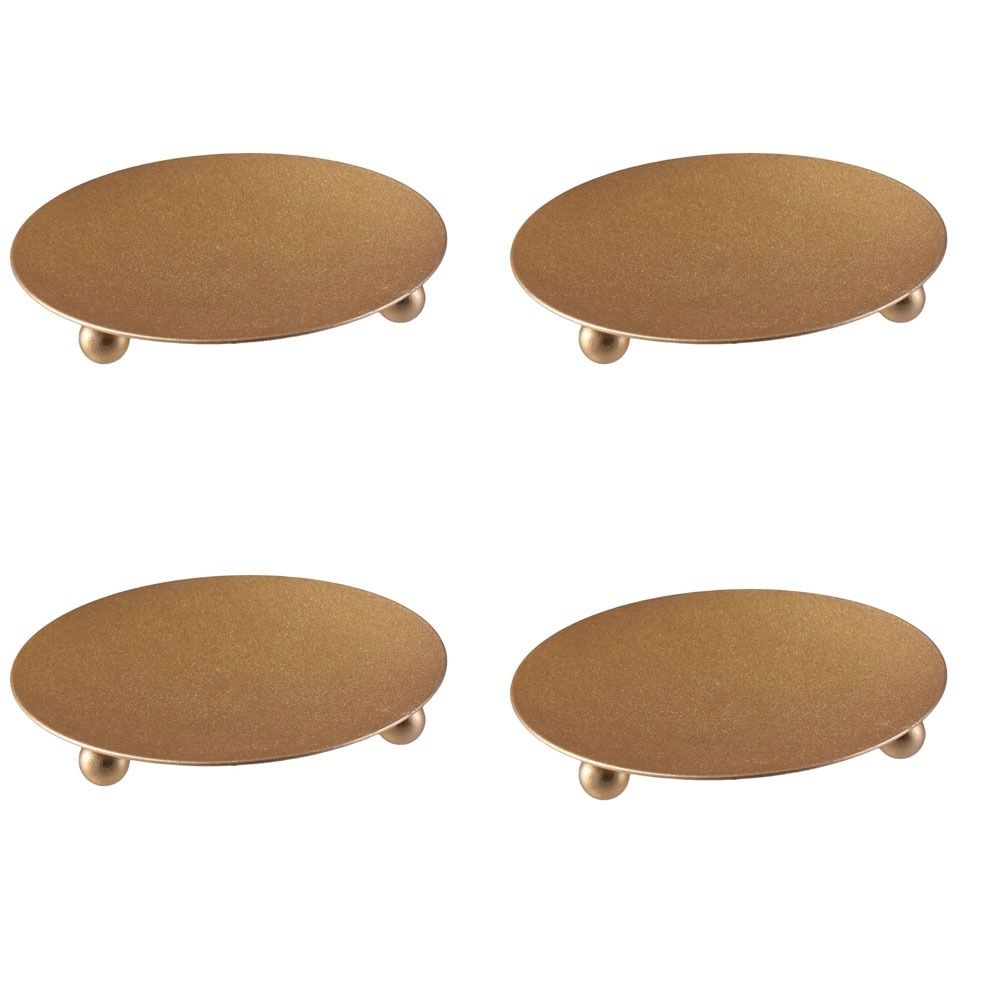 4Pcs Metal Iron Plate Candle Holder Gold Metal Small Candle Tray Party
