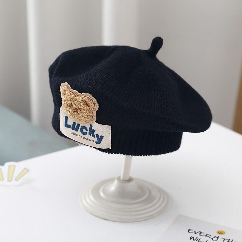 Λουλούδι Baby Beret Καπέλο Χειμερινό Ζεστό πλεκτό καπέλο Beanie για βρέφη κοριτσάκια Κορεάτικη Πριγκίπισσα νηπίων Καλλιτέχνης Μονόχρωμα καπέλα ζωγραφικής