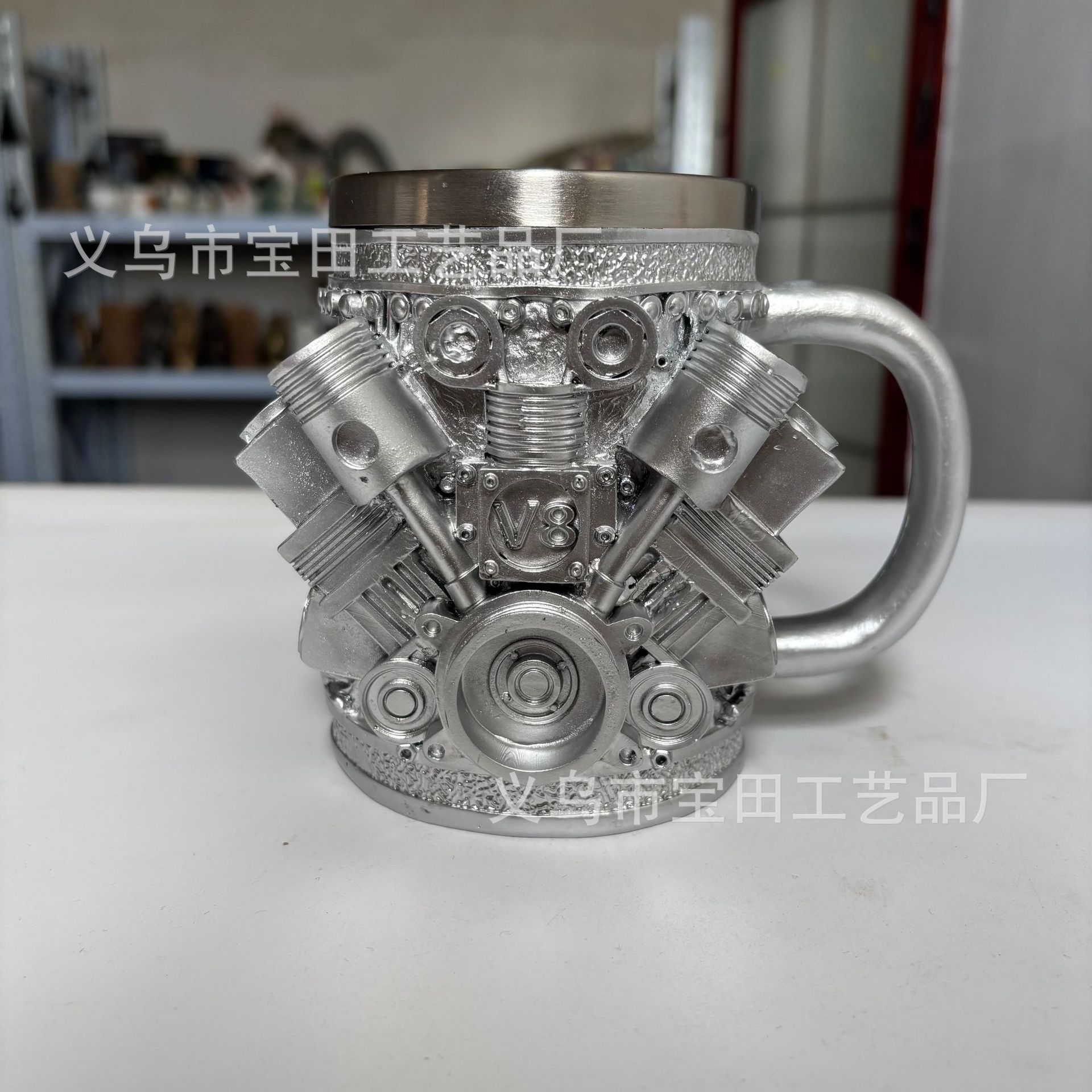 

Resin V8 engine cup ornament simple personality mechanical engine mug punk stainless steel cup