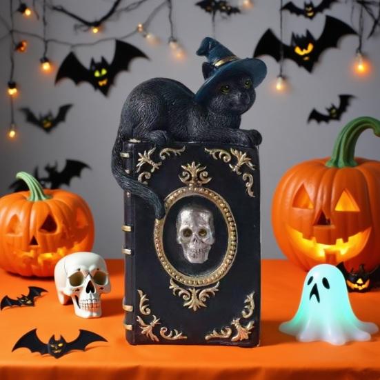 Halloween Resin Book Sculpture Ghost Hunter Hand Statue Decorative Figurine Spooky Devil Eye Collectible Tabletop Ornament