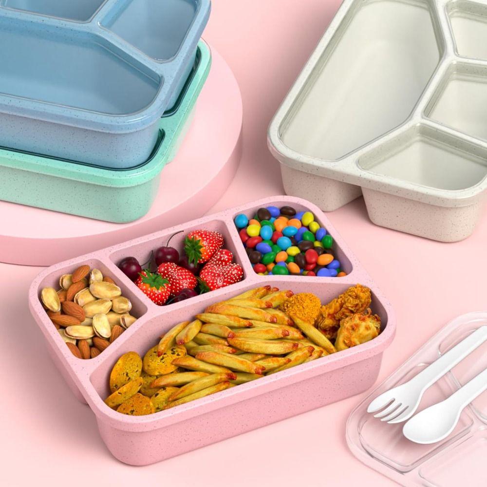 4 Compartments Stackable Snack Boxes with Lids Meal Prep Containers New Kids Bento Box