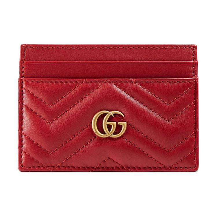 

Gucci GG Marmont Series Gold Logo Quilted Leather Card Holder Women card holder Red 443127-DTD1T-6433 Box(Basic Set+Box)