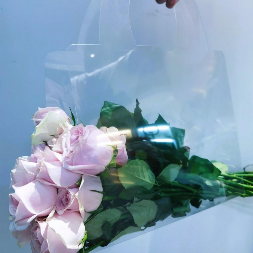 3 Pieces Transparent PET Flower Bouquet Bag Waterproof with Handle Flower Packing Bag Romantic Portable Flower Wrapping Handbag