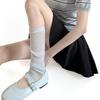 Womens Ruffled Trimmed Knee Length Socks Soft Acrylic Fabric Ribbed Knitted Thin Sheer Leg Warmers Covers For Daily Outfits