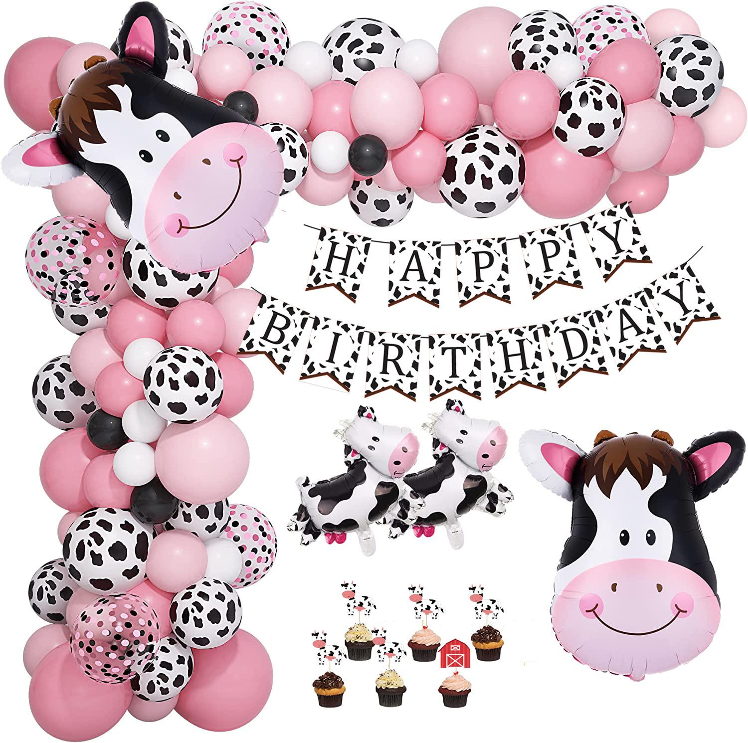 

Pink Cow Birthday Balloon Arch, Cow Pattern Digital Balloon Birthday Flag Banner, Cow Theme Balloon 26*21*3cm--325g