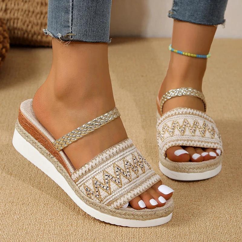 Fashion Fashion Weaving Women's Wedge Sandals Lightweight Platform Summer Slippers Woman Comfortable Non Slip Beach Sandalias Mujer 2025