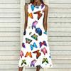 Plus Size Sleeveless Crew Neck Dress Fresh Wild Blossom Print Flowy Knee Length Outfit