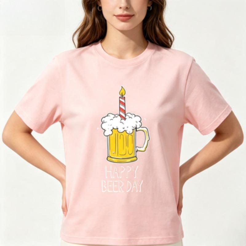 Funny Beer Lover Unisex Cotton Tshirt Happy Beer Day Beer Mug Candle Graphic Casual Birthday Gift Crew Neck Short Sleeve Tees
