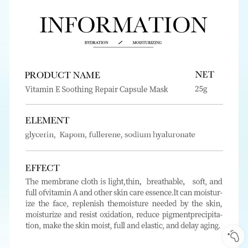 Masque Capsule Vitamine E 25g Masque Hydratant et Hydratant
