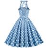 Vintage blue polka-dot lace-up halter-neck flared ball gown – elegant performance dress for the annual party