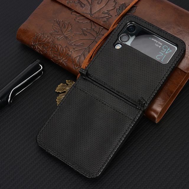 

Кожаный чехол с защитой от падения и слота для карт для Samsung Galaxy Z Flip 4 5g Flip4 Flip 3 Flip3 Zflip4, аксессуары для мобильных телефонов, чехлы for Samsung Z Flip 4 чёрный