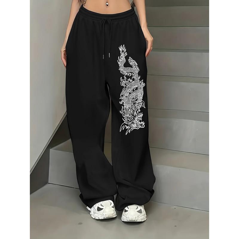 Womens High Street Hip Hop Loose Straight Leg Casual Pants