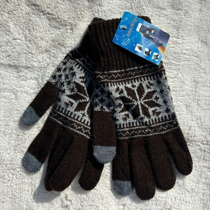 

Foreign trade order. Men s and Women s Winter Finger Division Gloves Touch Screen Jacquard Fleece Woven Nap Thick Warm Riding Magic Windproof Brown Gray snowflake One size