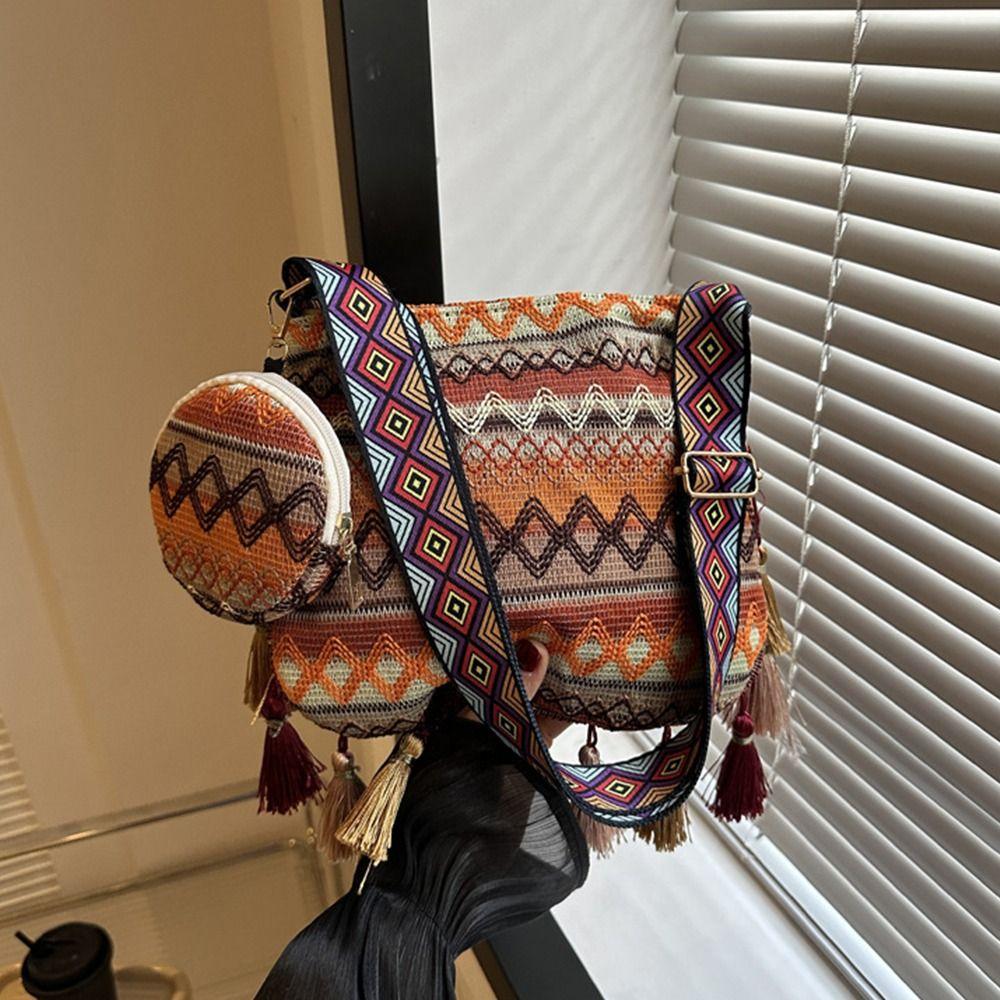 Tassel Fringe Shoulder Bag Large Capacity Bohemian Shoulder Bag Handbag with Coin Purse  Travel