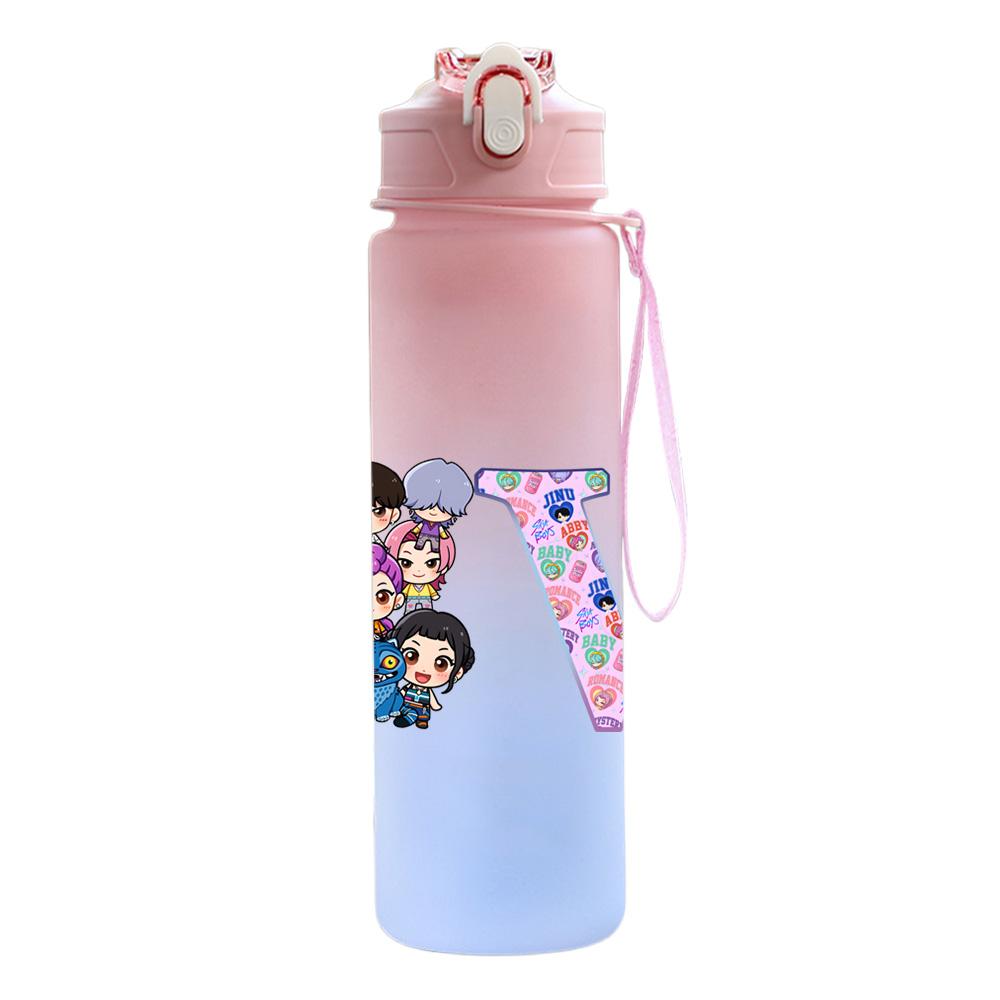 26 English Letter 750Ml Water Bottle K-Pop Demon Hunters Printed Large Capacity Drinking Cup Portable Outdoor Sports Water Cup Children Kid Gift