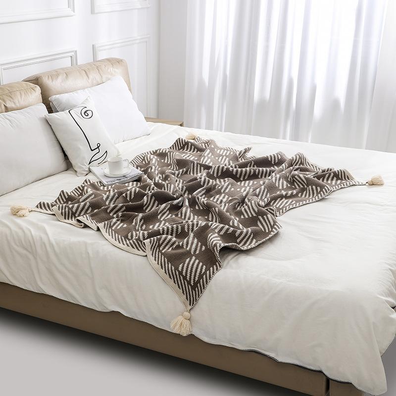 Boho Throw Blanket Ethnic Wave Tassel Knitted Sofa Cover Blanket Window Air Conditioning Blanket Cozy Office Home Napping Blanket