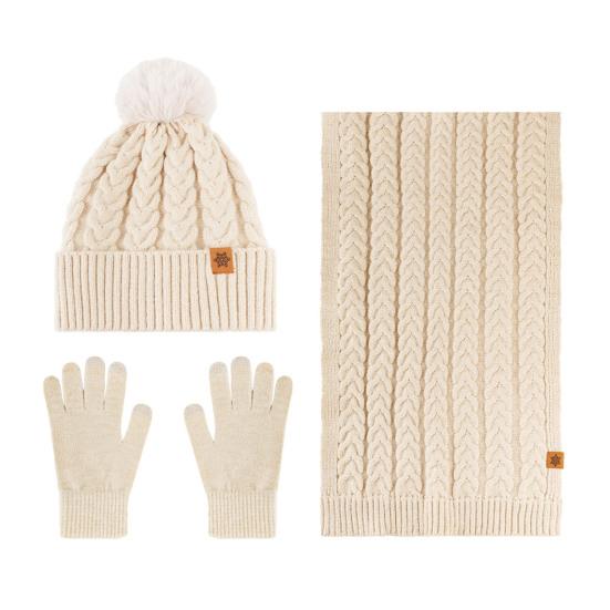 Winter Hat Scarf Gloves Set for Women Fleece Lined Pom Pom Skull Cap Long Scarf And Gloves Set Warm Knit 3 Pcs Set for Cold Weather
