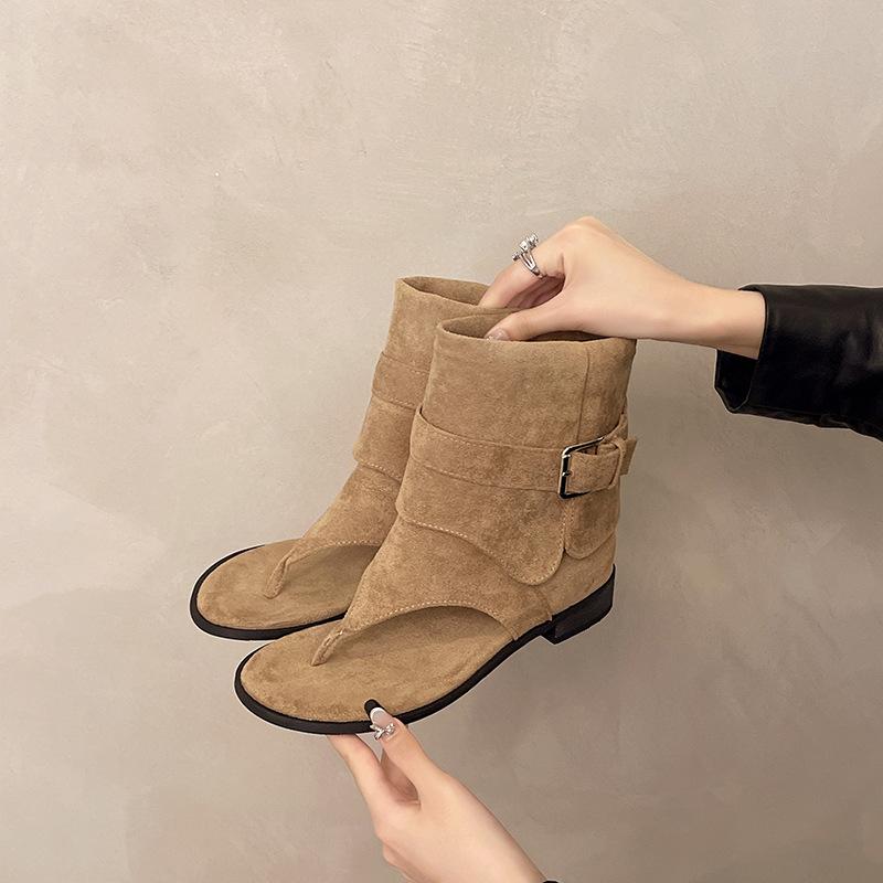 

Босоножки на мезонине, женские новые крутые ботинки на плоской подошве летом 2025 года, брюки-рукава, короткие ботинки, крутые ботинки на плоской подошве в елочку. 40 хаки