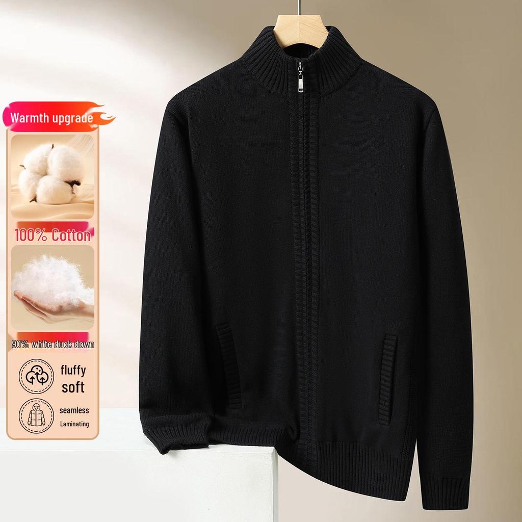 2025 Men's Autumn/Winter Plus Size Light Luxury Warm Down Knit Cardigan Sweater.