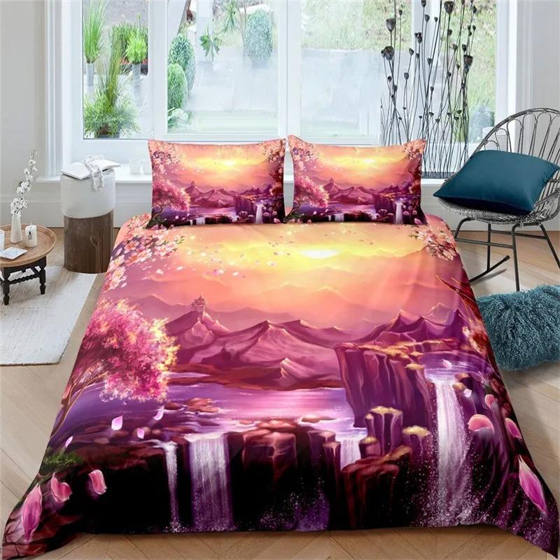 Snow Mountain Soft Duvet Cover Set Natural Lpluscape Warm Comforter Cover Microfiber Dream Waterfal Beding Set Twin King for Young Girls Ten
