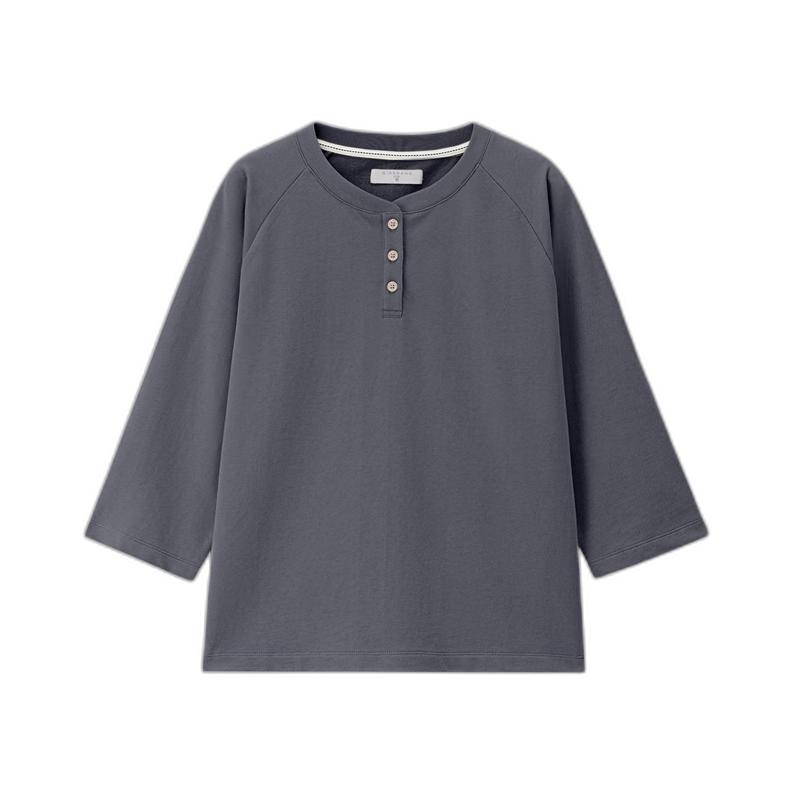 Giordano Women s Cotton American Henley 3/4 Sleeve Top L