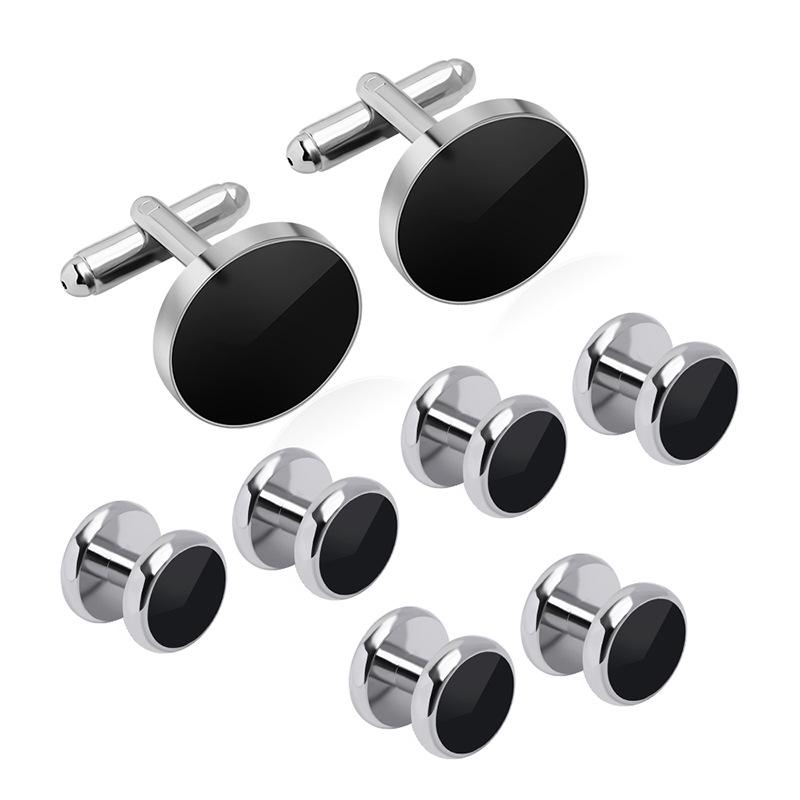 8-Piece Black Baked Paint Cufflinks & Tuxedo Studs Set for French Shirts