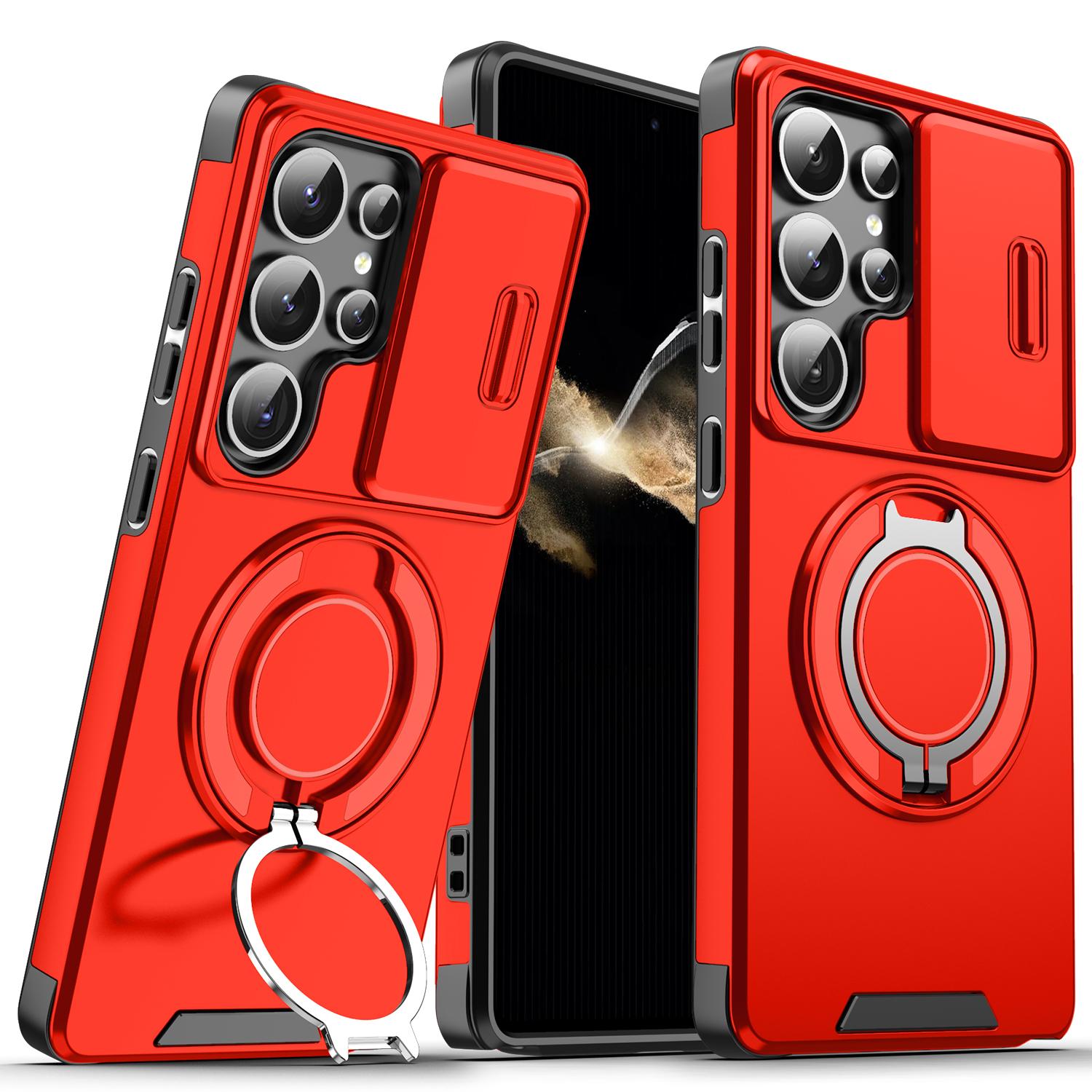 

Чехол Armor Magnetic Bracket Case для Samsung Galaxy S25 S24 S23 S22 S21 Ultra Plus с выдвижным шнурком для камеры, защитный противоударный чехол For Galaxy S25 Ultra красный